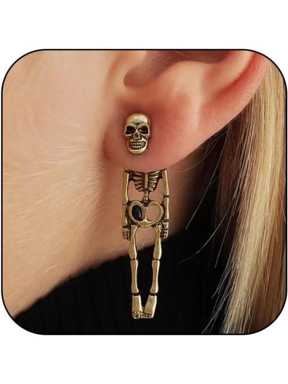 Women's Rhinestone Skeleton Skull Dangle Earrings Gothic Halloween-Z1:Gold